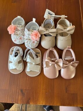 4-Pair Baby Shoe Set in Pink, Cream & Rose Gold